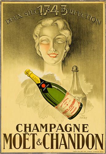 PAUL IGERT (1899-?). CHAMPAGNE MOËT & CHANDON. Window card. Circa 1943. 19¾x13½ inches, 50¼x34¼ cm. Joseph-Charles, Paris.                       